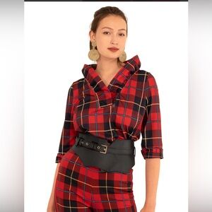 Gretchen Scott Designs Ruffneck Top Tunic Plaidly Cooper Red Large